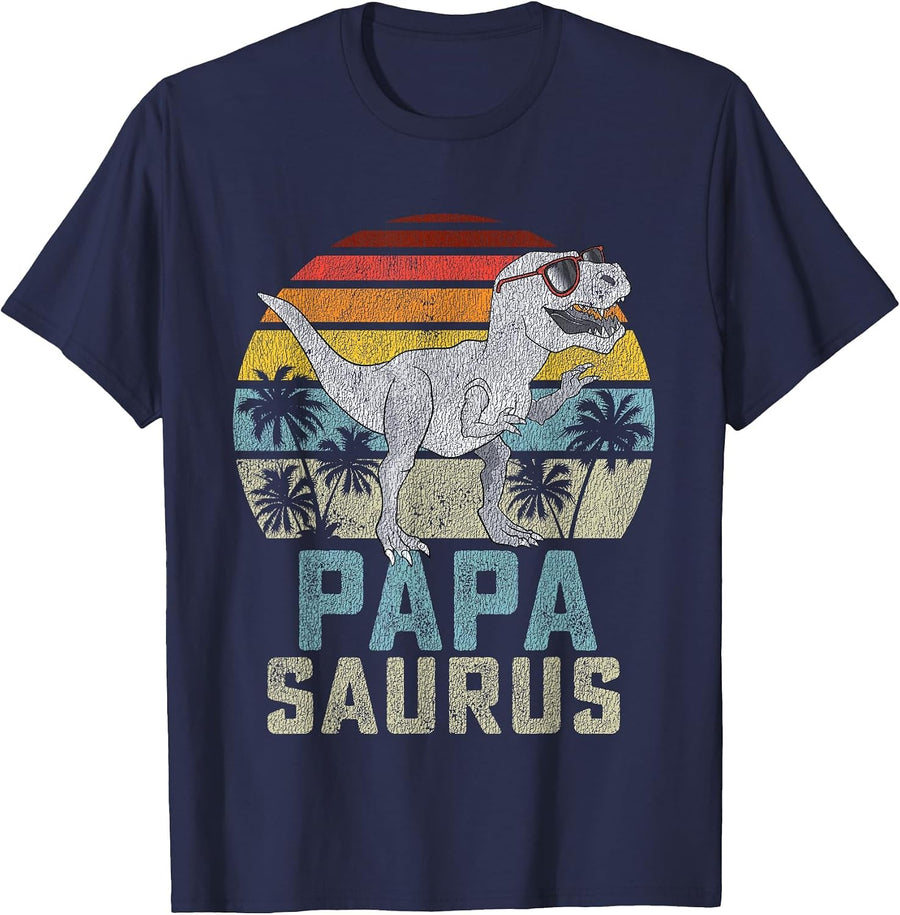 Papasaurus T Rex Dinosaur Papa Saurus Family Matching T-Shirt - Navy Blue