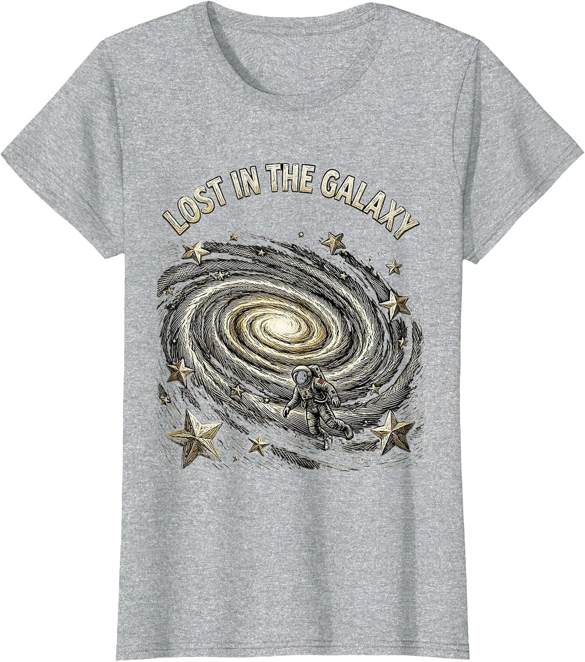 Women's Lost in the Galaxy Cosmic Space Design T-Shirt - Heather Grey