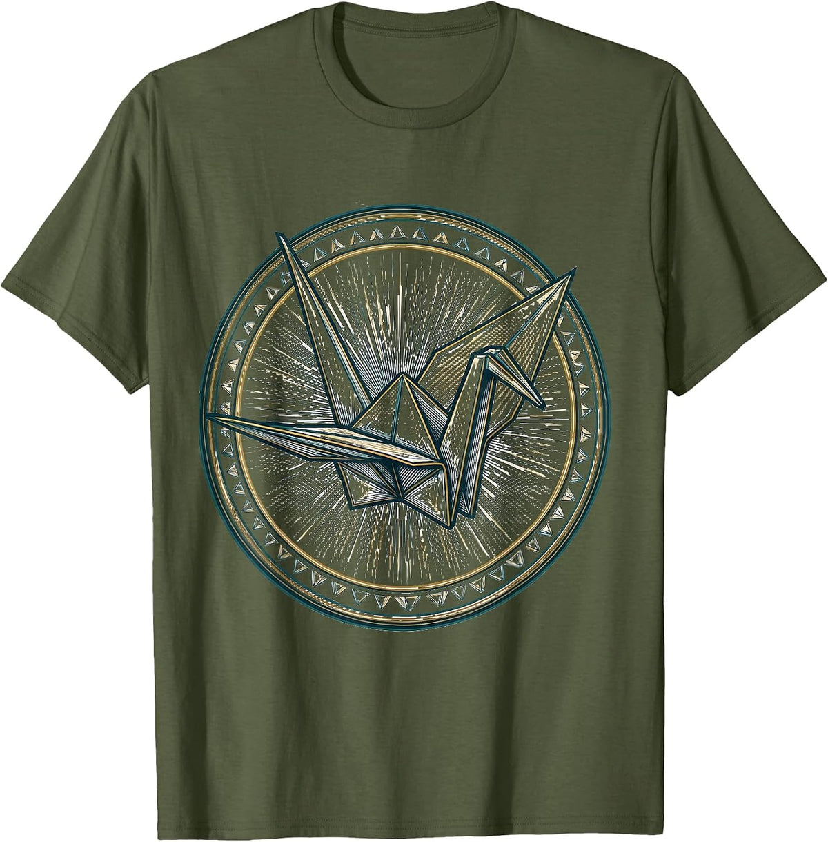 Autism Awareness Colorful Origami Crane Design T-Shirt - Olive Green