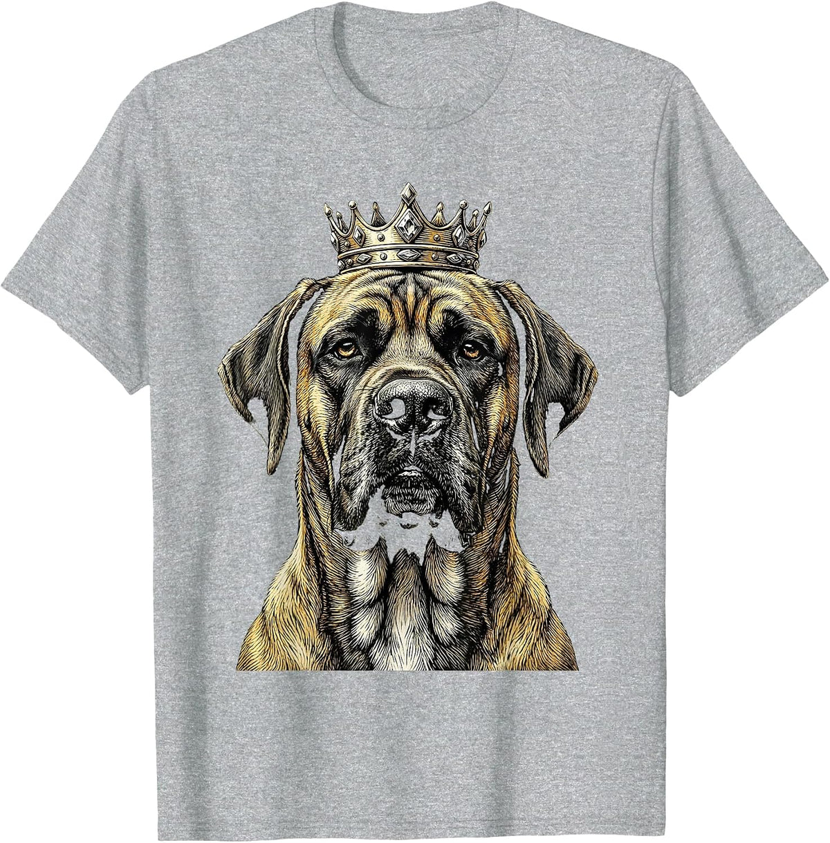 Men's Great Dane With Tiny Crown Illustration T-Shirt - Heather Grey