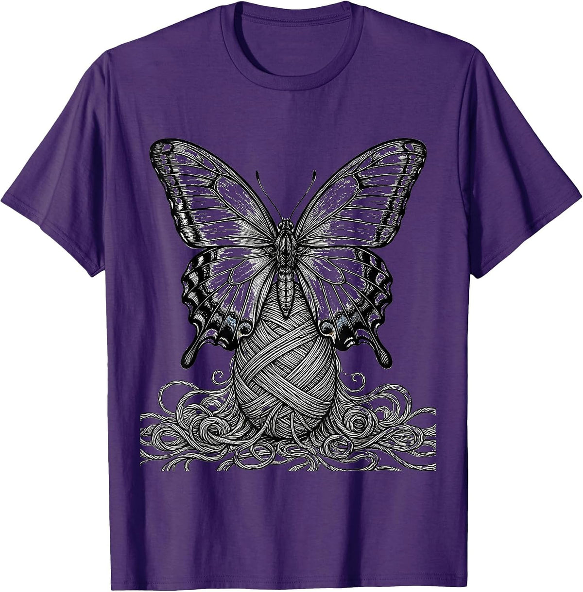 Autism Butterfly Emerging from Yarn Cocoon T-Shirt - Purple