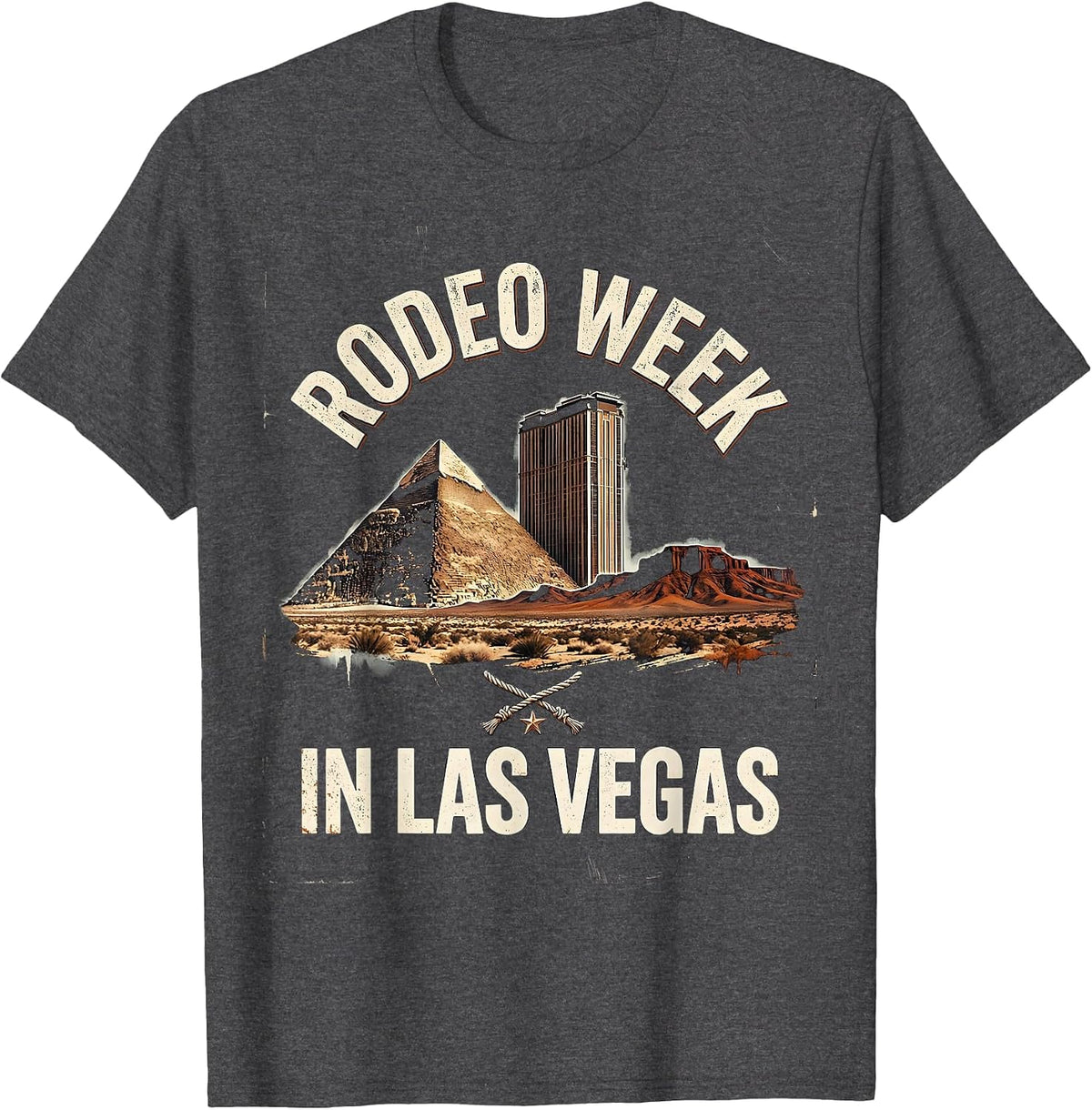 Rodeo Week In Las Vegas Distressed Las Vegas Souvenir T-Shirt - Dark Heather Grey