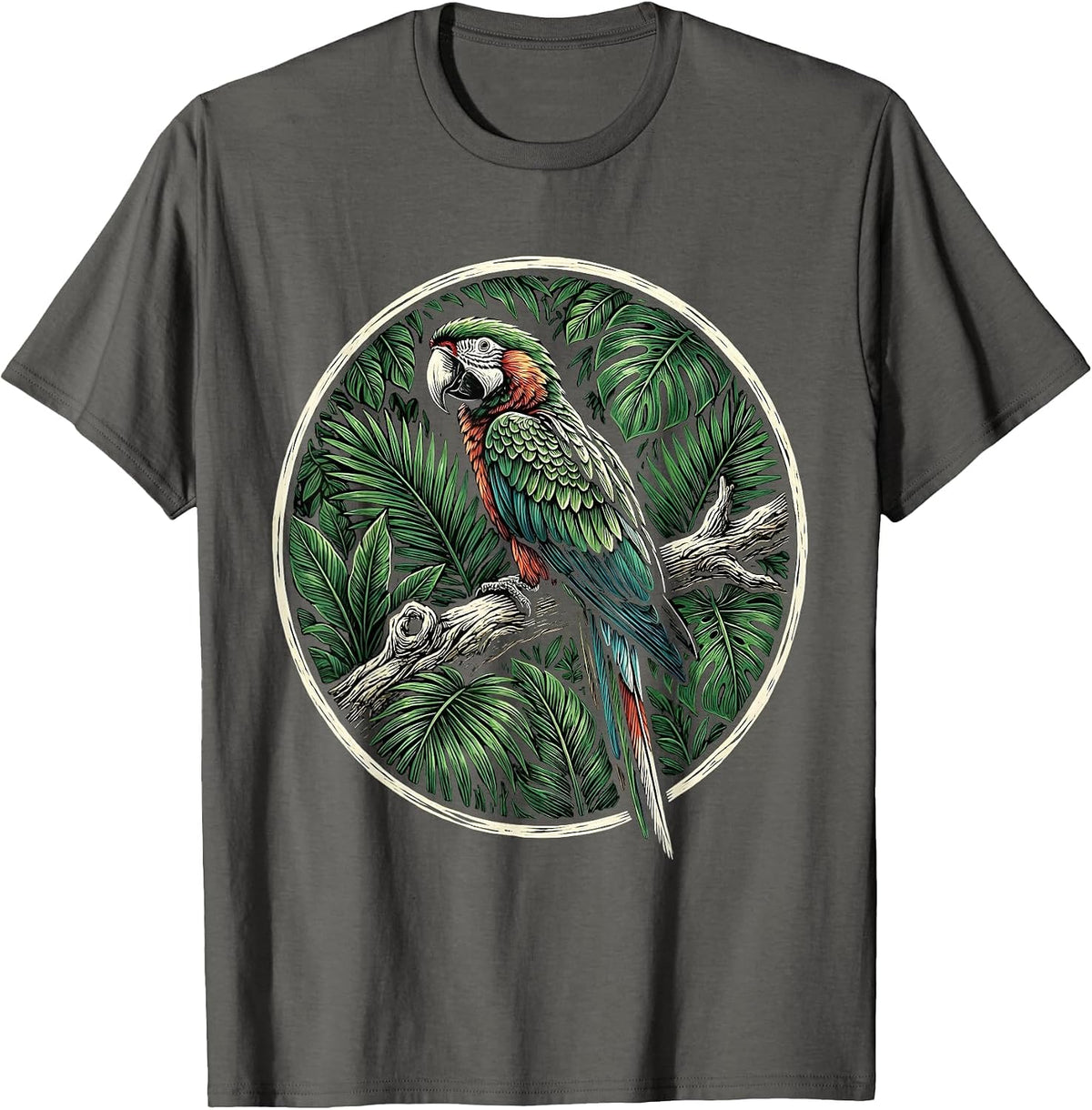 Puerto Rican Parrot Jungle Canopy Illustration T-Shirt - Asphalt Grey