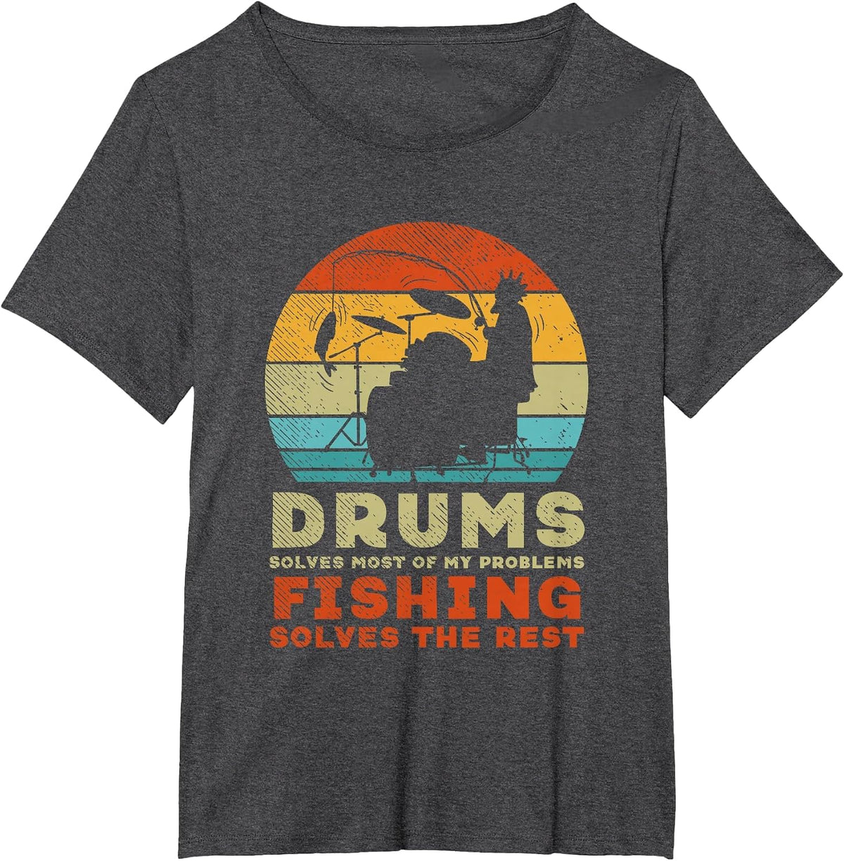 Fishing Drumming Fisherman Angler Drummer Percussion T-Shirt - Dark Heather Grey