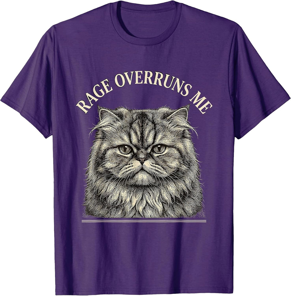 Rage Overruns Me Crosshatch Etching Persian Cat Meme Humor T-Shirt - Purple