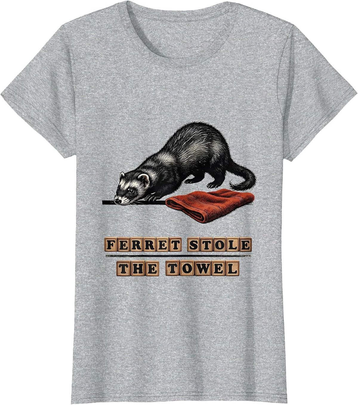 Ferret Stole The Towel Funny Ferret Lover Gift Christmas T-Shirt - Heather Grey