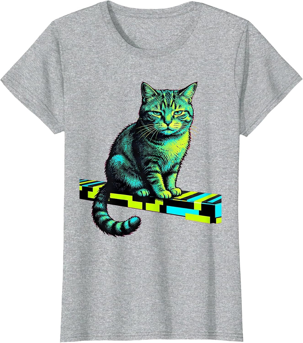 Women's Oversized Seated Cat Streetwear Meme Cat Lover Humor T-Shirt - Heather Grey