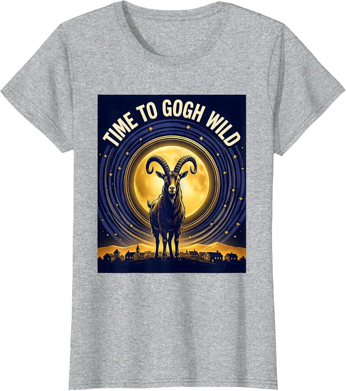 Women's Time To Gogh Wild Whimsical Art Parody Pet Lover Gift T-Shirt - Heather Grey