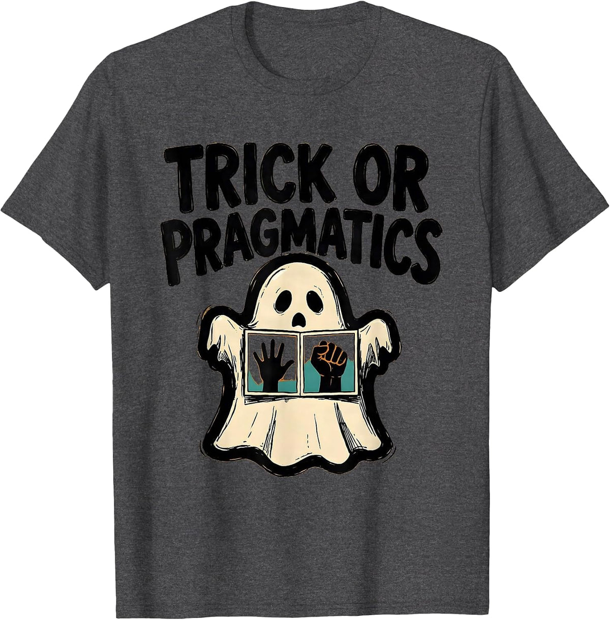 Men's Trick Or Pragmatics Marker Outline Ghost Speech Therapy SLP T-Shirt - Dark Heather Grey