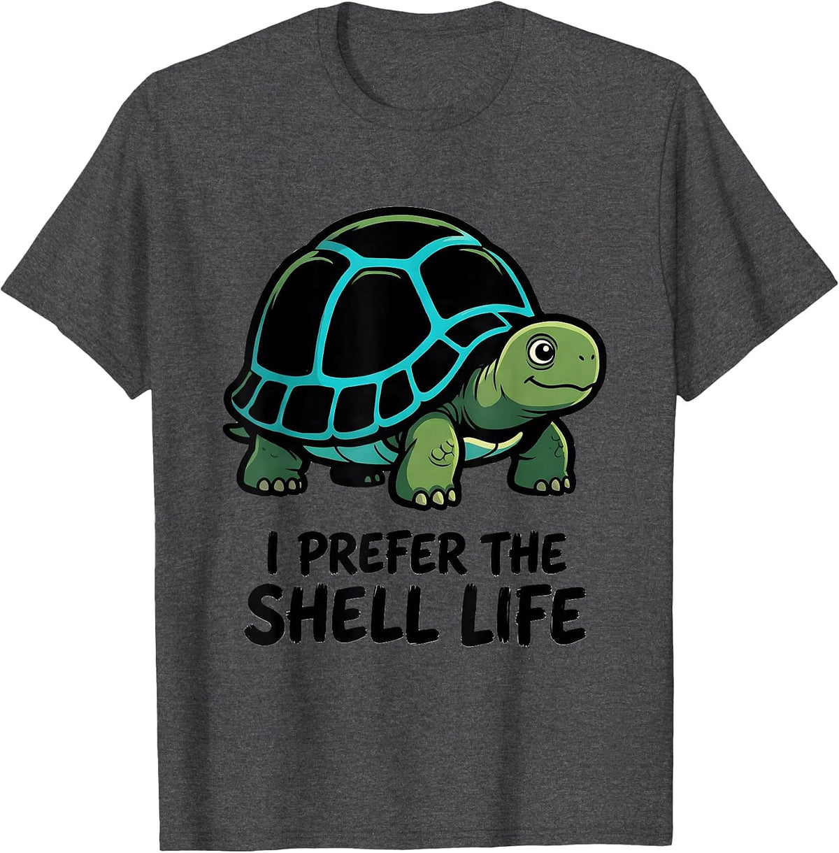 I Prefer The Shell Life Cartoon Sea Turtle Lover Gift T-Shirt - Dark Heather Grey