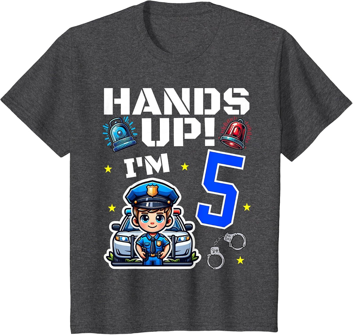 5th Birthday Shirt Boy Police Car Policeman 5 Years Old Officer Tee T-Shirt - Dark Heather Grey