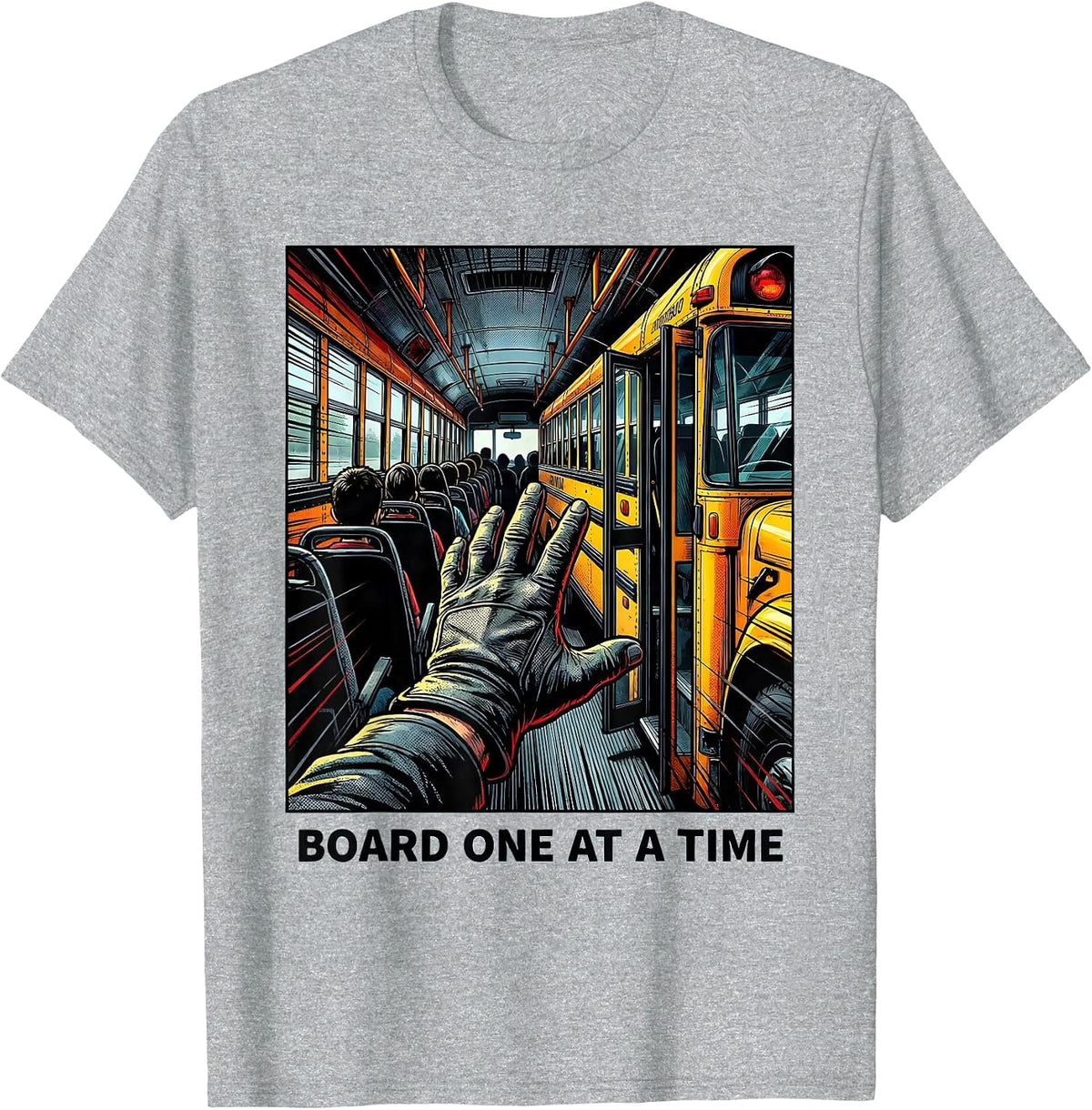 Men's Board One At A Time Comic Book School Bus Driver Humor T-Shirt - Heather Grey