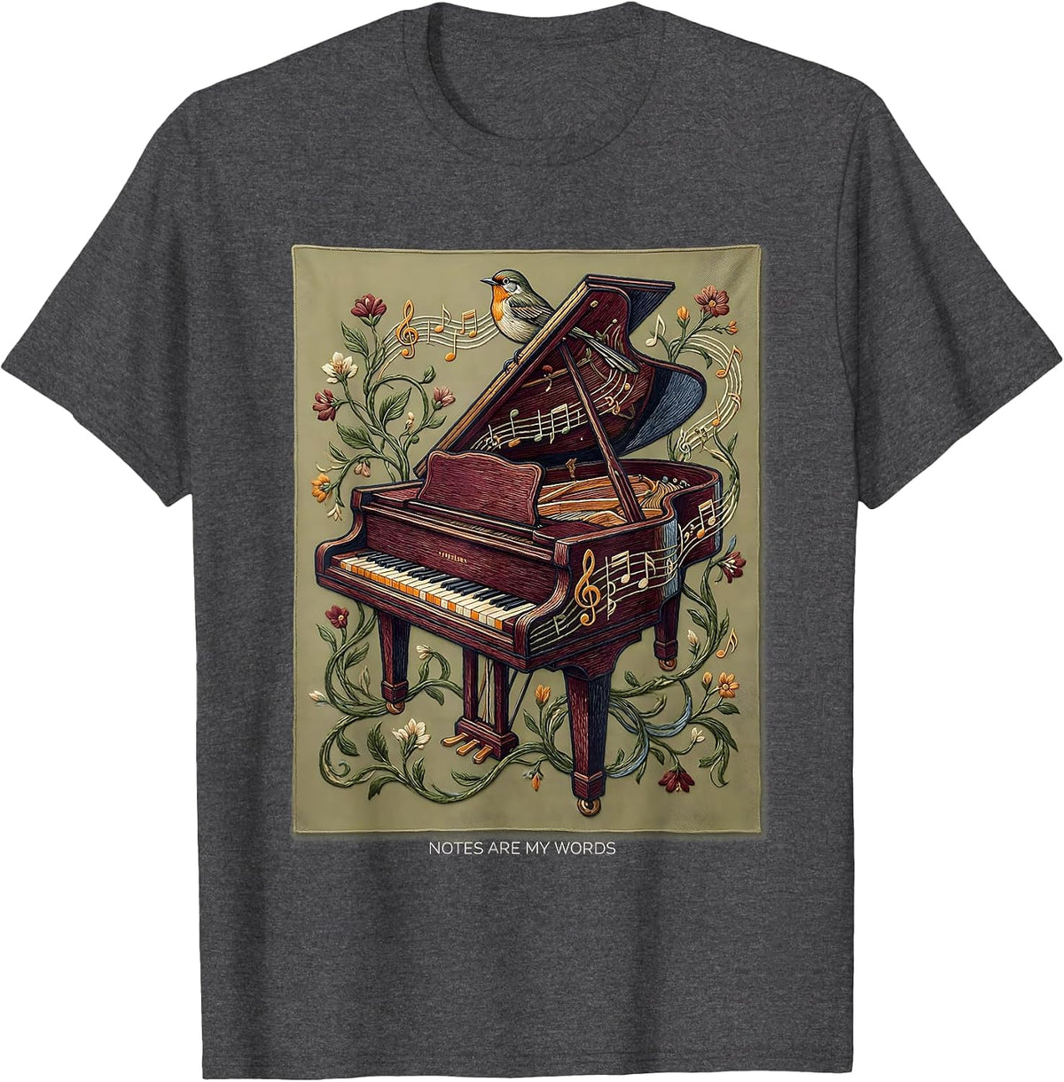 Notes Are My Words Music Teacher Design T-Shirt - Dark Heather Grey