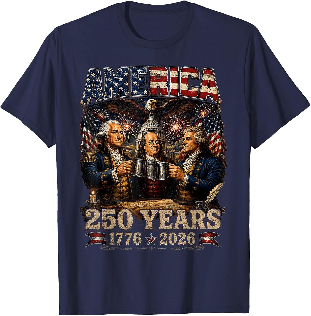 Founding Fathers Squad Party 1776 2026 4th of July USA 250th T-Shirt - Navy Blue