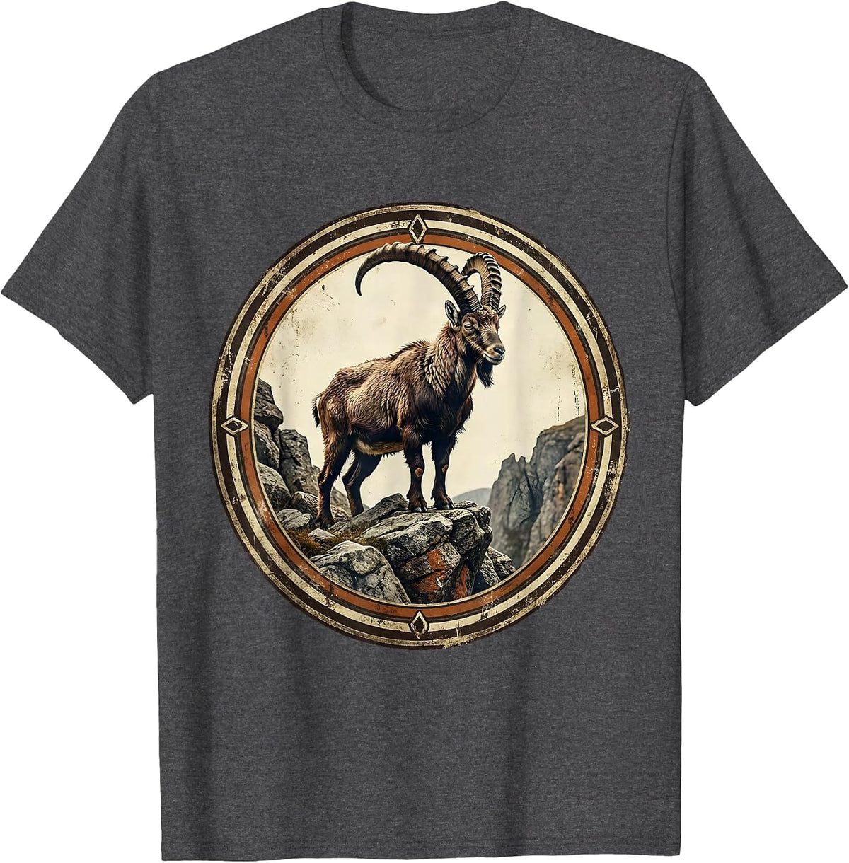 Mountain Goat Rocky Cliff Wilderness Illustration T-Shirt - Dark Heather Grey