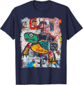 Pop Art Style Turtle Graffiti T-Shirt - Navy Blue