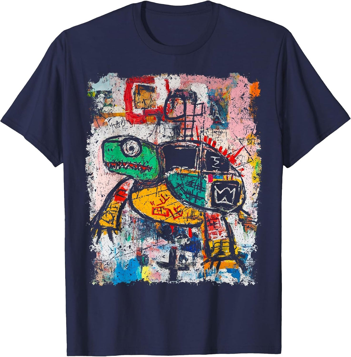 Pop Art Style Turtle Graffiti T-Shirt - Navy Blue
