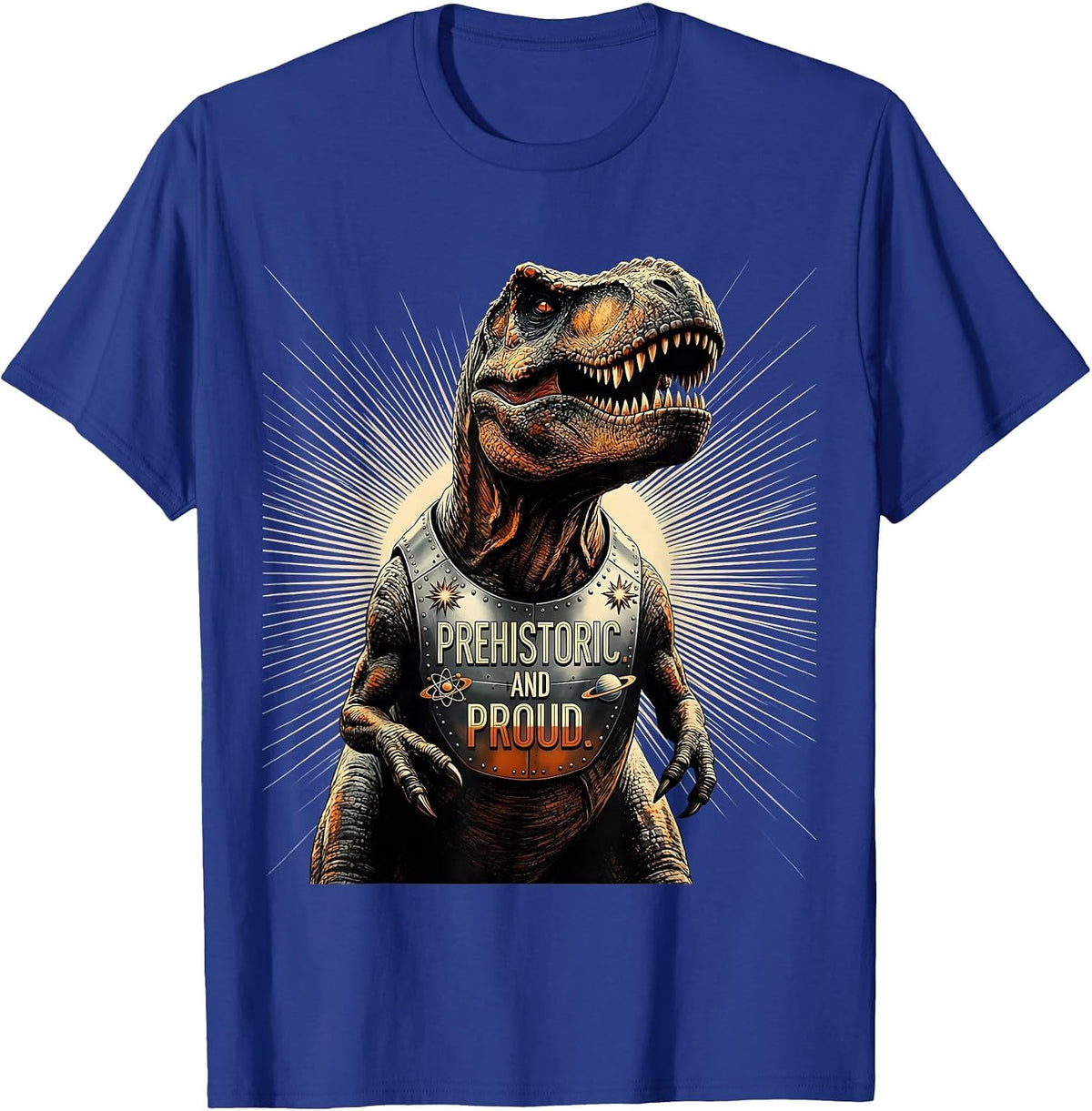 Prehistoric and Proud Dinosaur Graphic Design T-Shirt - Royal Blue