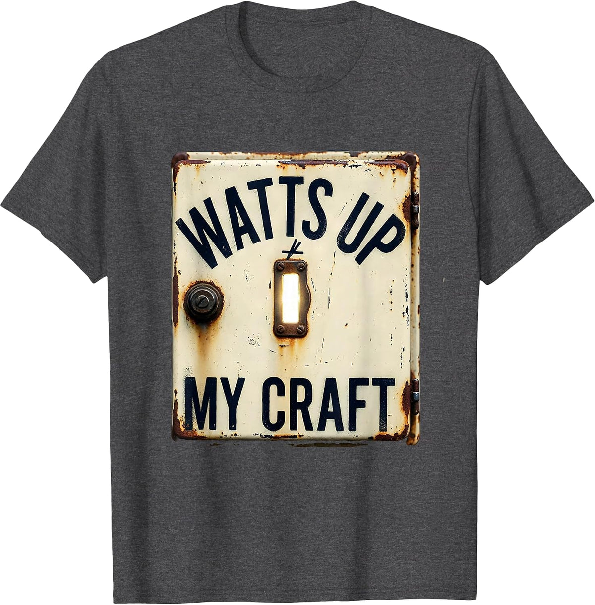 Men's Watts Up My Craft Vintage Machinist Electrician Trade Humor T-Shirt - Dark Heather Grey