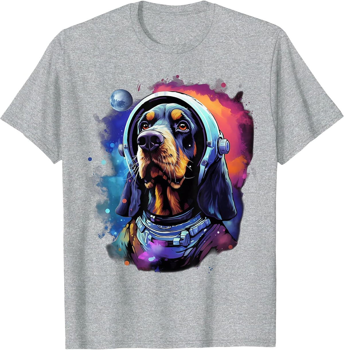 Space Bluetick Coonhound Dog Astronaut T-Shirt - Heather Grey
