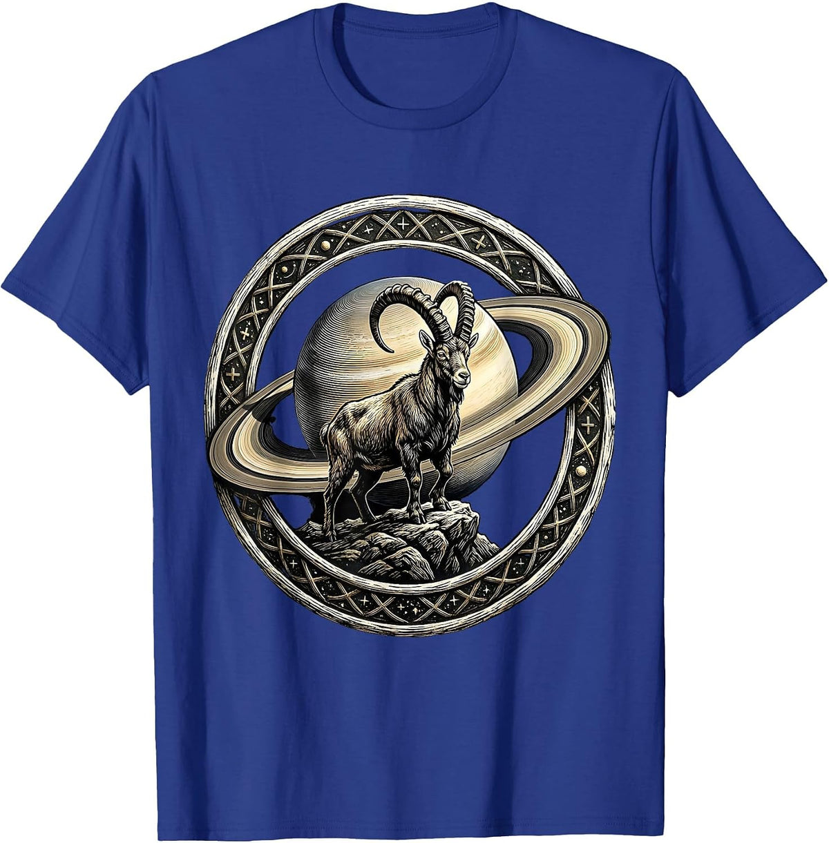 Men's Capricorn Goat Silhouette Saturn Zodiac Design T-Shirt - Royal Blue