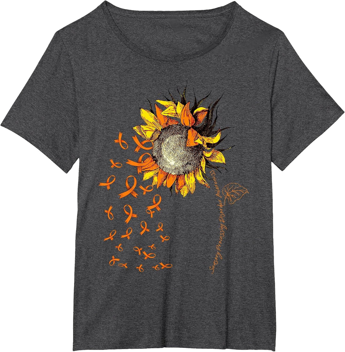 Sensory Processing Disorder Awareness Sunflower Ribbon T-Shirt - Dark Heather Grey