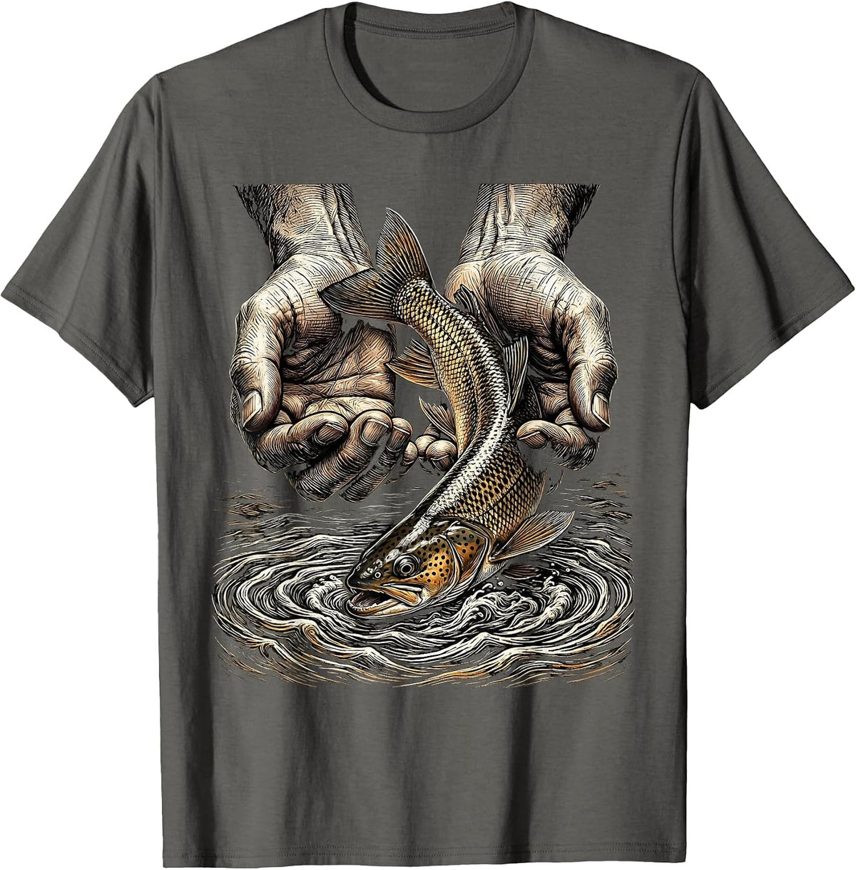 Catch and Release Trout Fishing Graphic T-Shirt - Asphalt Grey