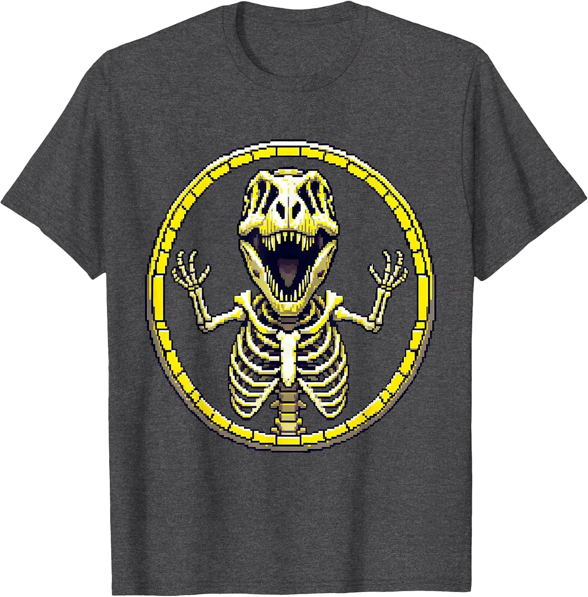 Men's T-Rex Skeleton Mid-Roar Dinosaur Graphic T-Shirt - Dark Heather Grey