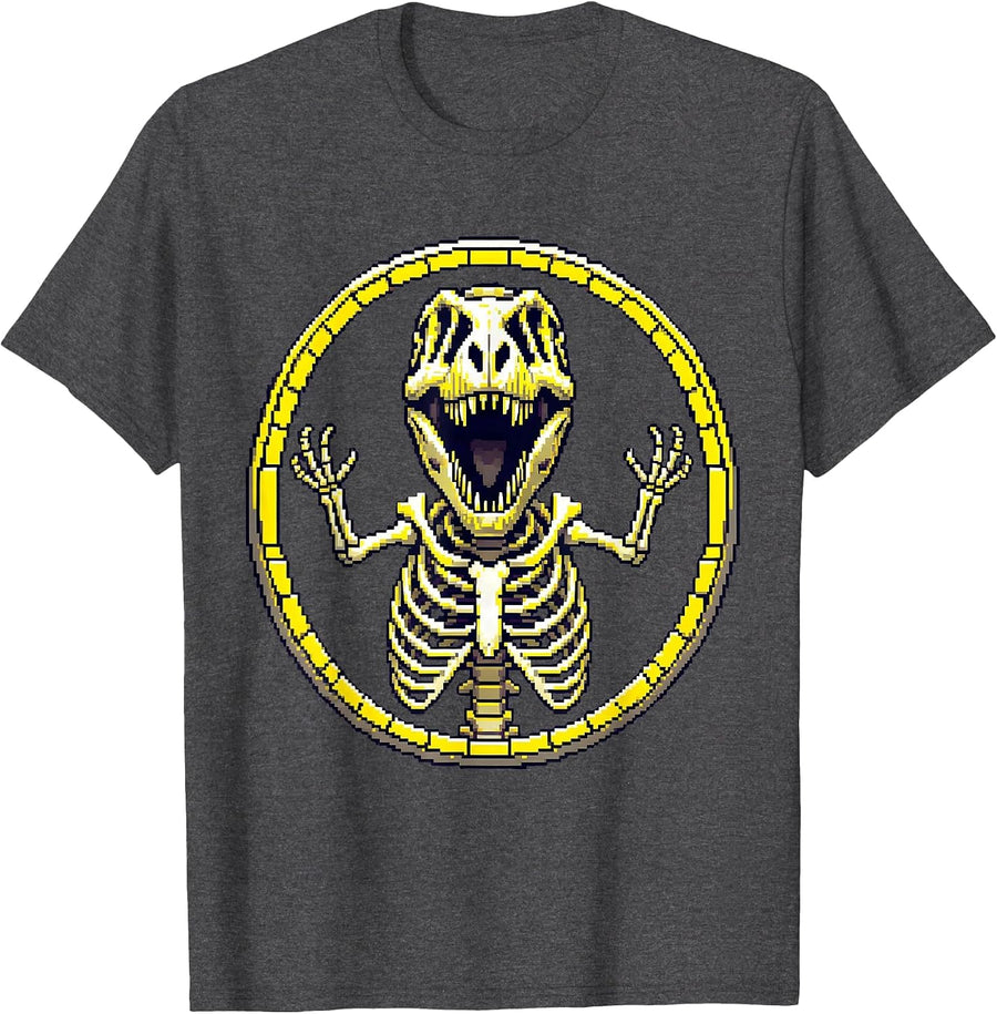 Men's T-Rex Skeleton Mid-Roar Dinosaur Graphic T-Shirt - Dark Heather Grey