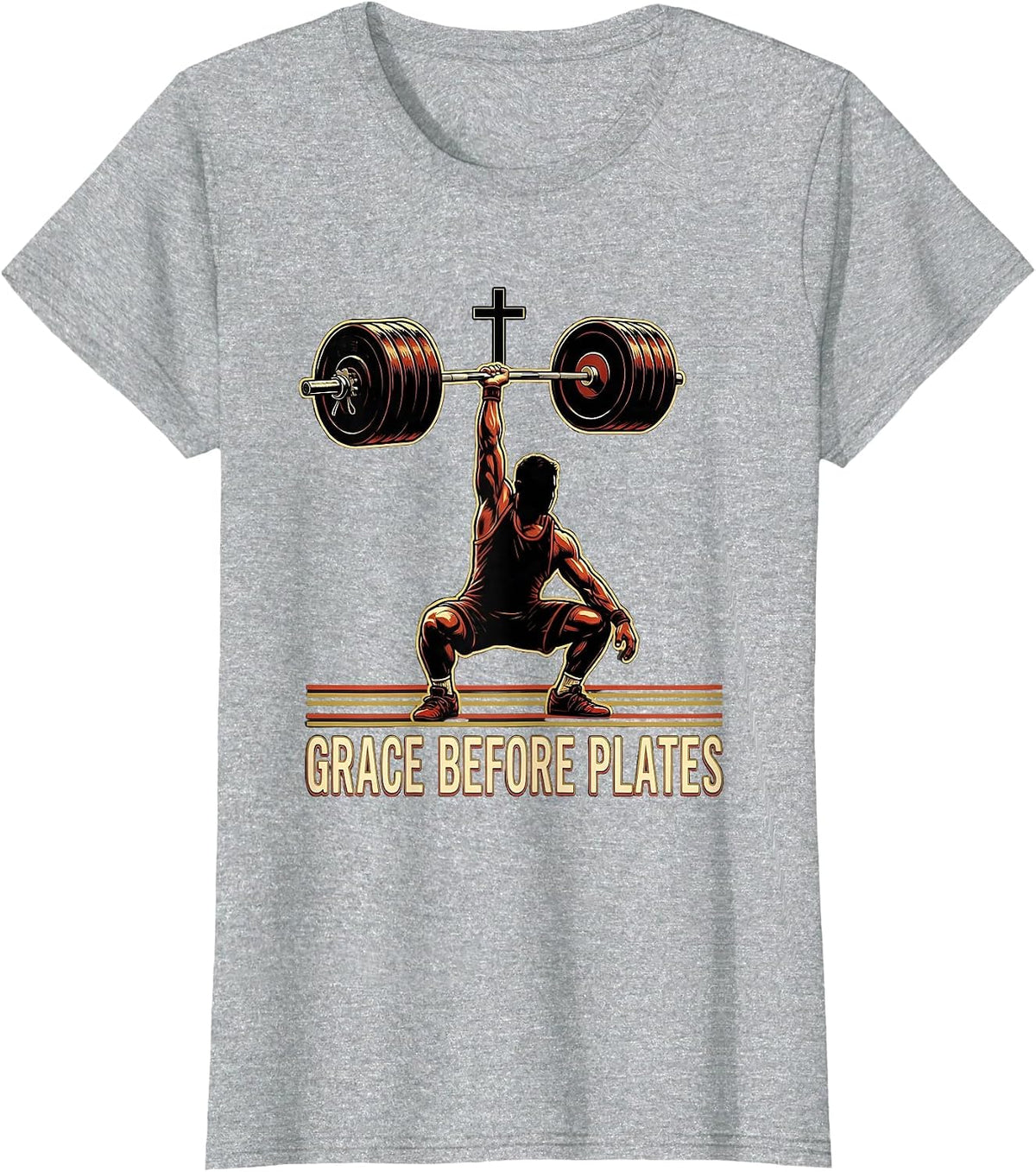Grace Before Plates Sports Christian Weightlifter Bible T-Shirt - Heather Grey