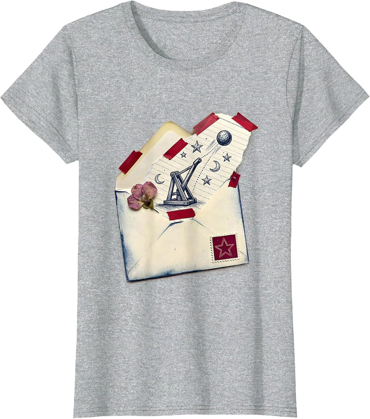 Catapult Boulder Launch Starry Night Sky Design T-Shirt - Heather Grey