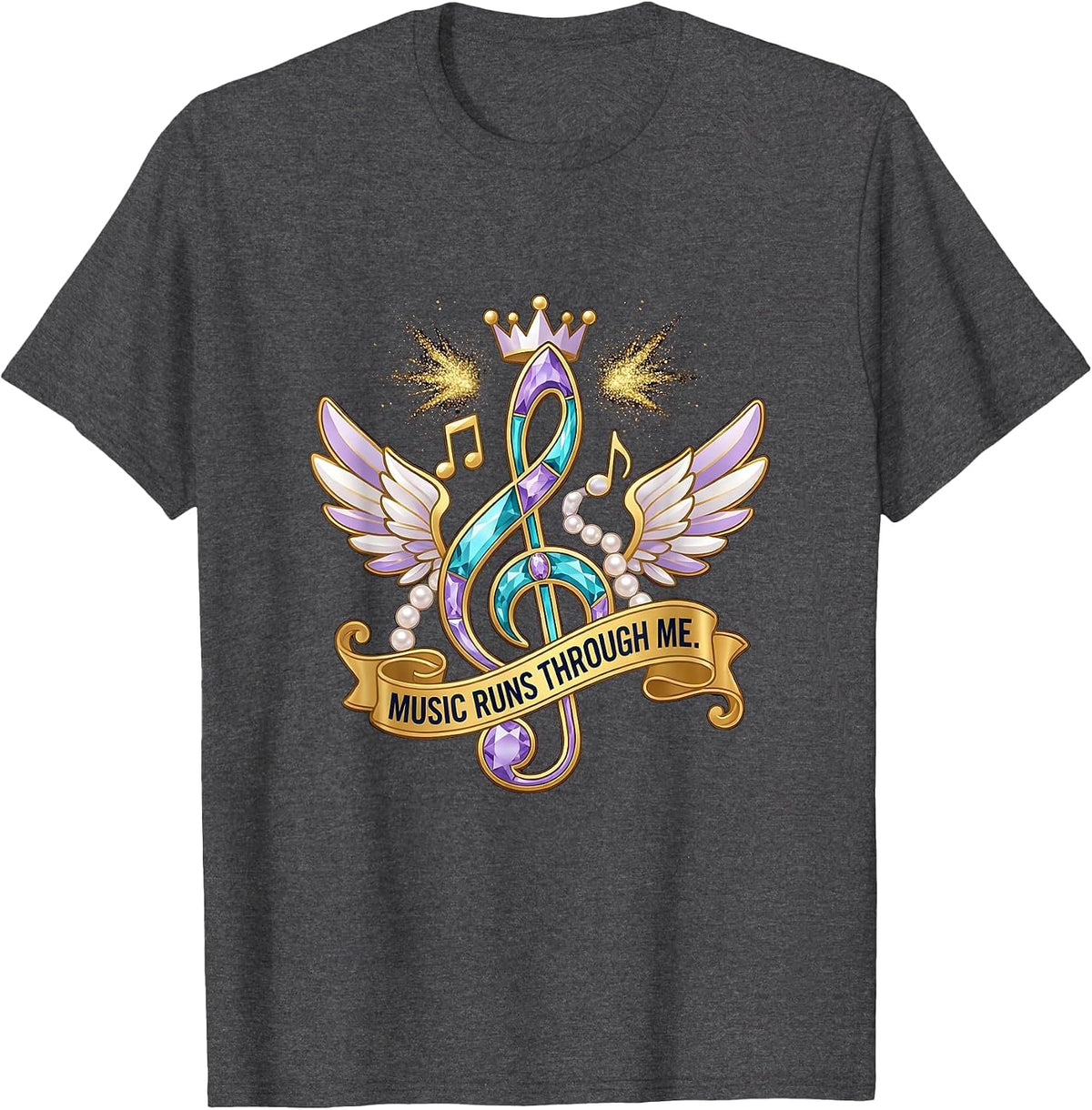 Music Runs Through Me Back to School Teacher T-Shirt - Dark Heather Grey