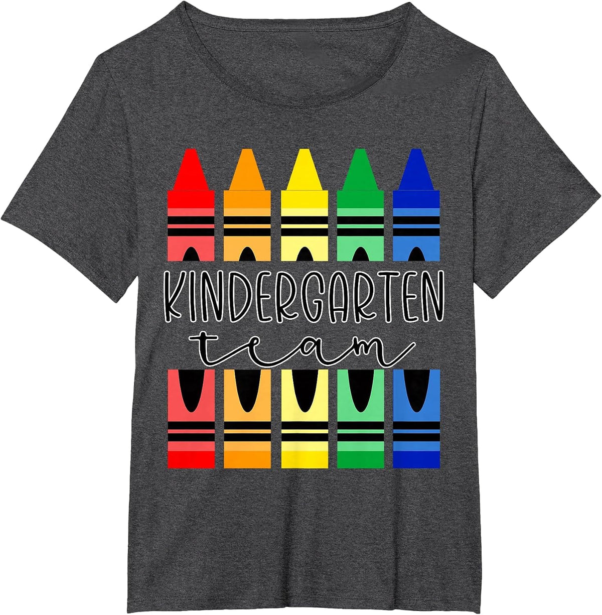 Colorful Crayon Kindergarten Team Tee for Teachers Students T-Shirt - Dark Heather Grey