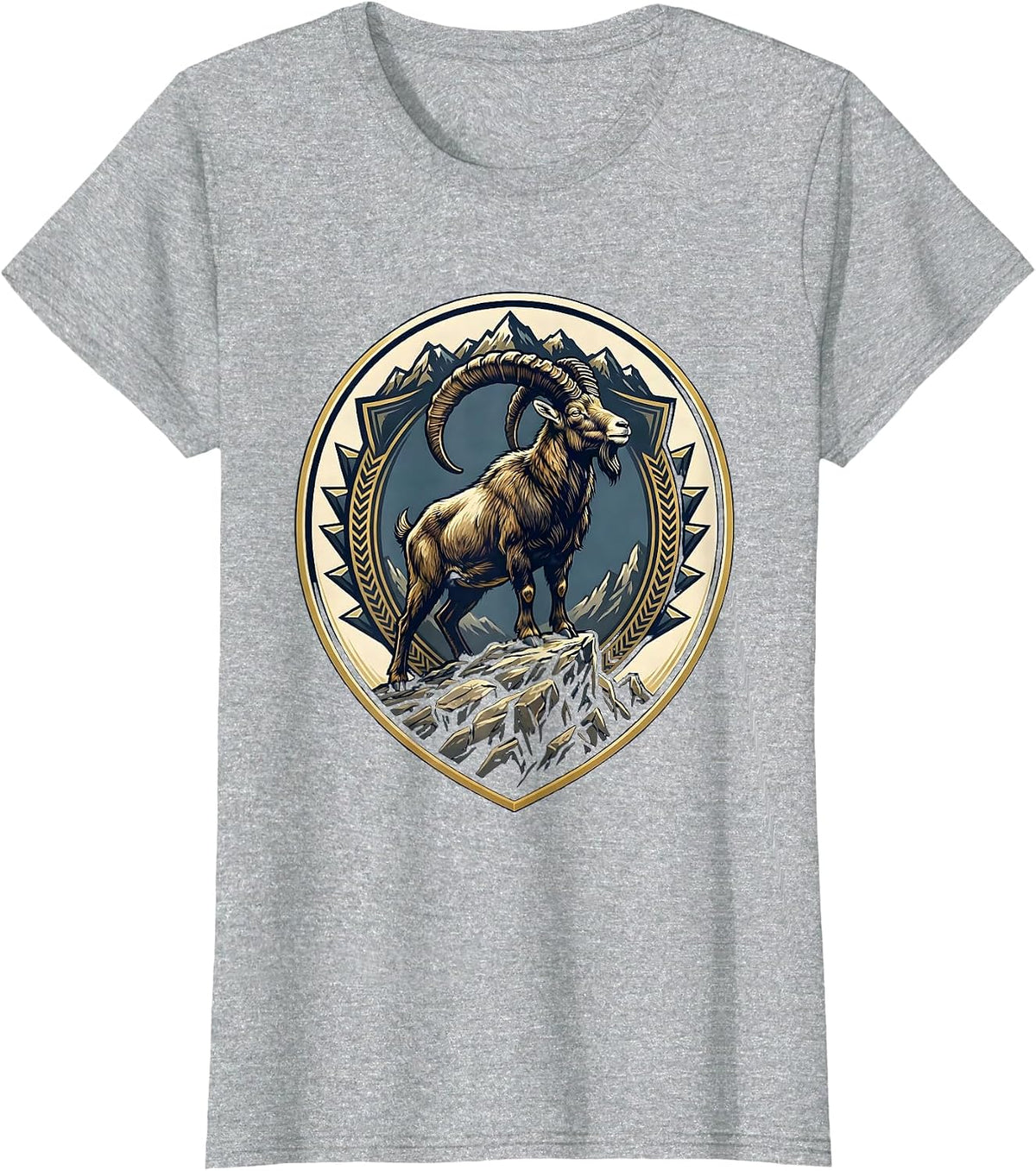 Mountain Goat Rocky Ledge Freedom Wildlife Design T-Shirt - Heather Grey