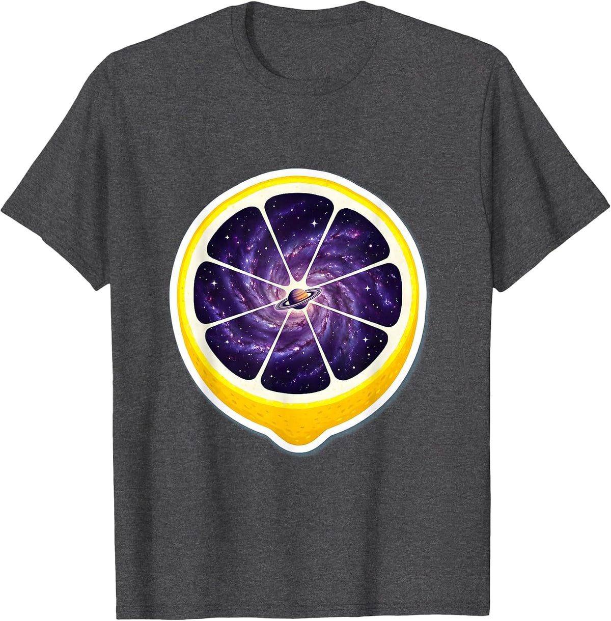 Men's Cosmic Lemon Galaxy Universe Fruit Art T-Shirt - Dark Heather Grey