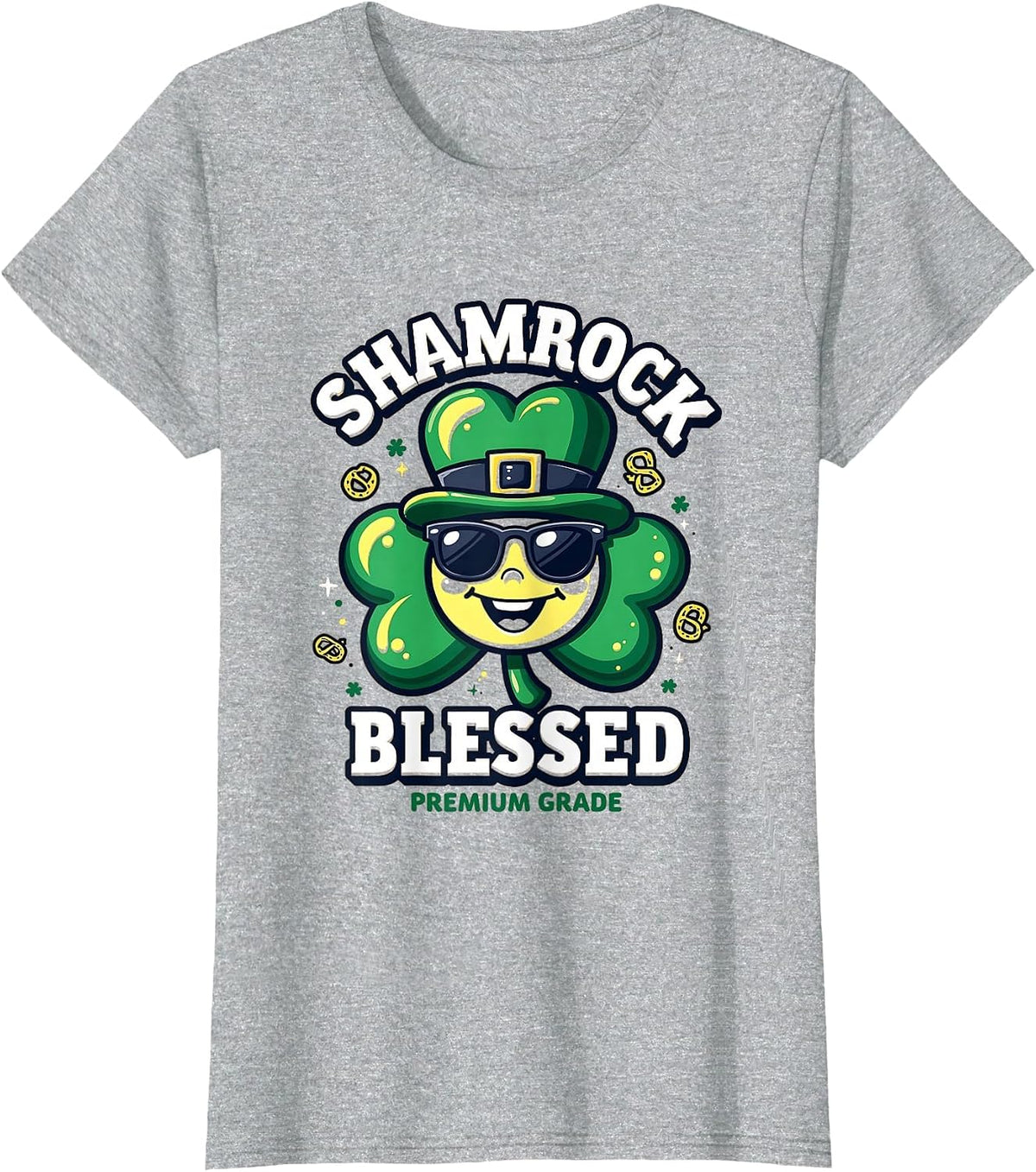 Shamrock Blessed St Patricks Day Design T-Shirt - Heather Grey
