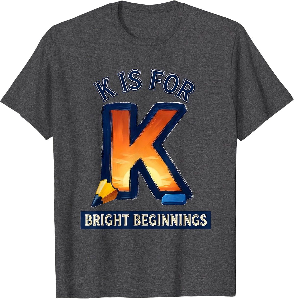 K Is For Bright Beginnings Retro Kindergarten Teacher T-Shirt - Dark Heather Grey