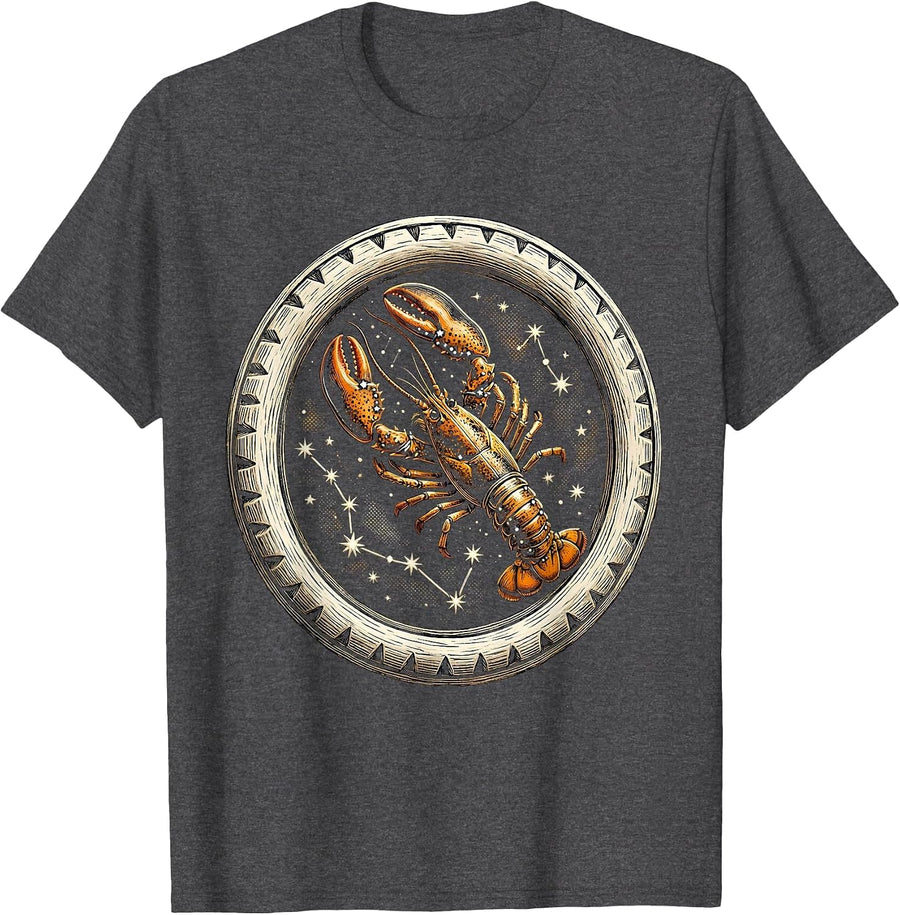 Men's Celestial Lobster Constellation Starry Night T-Shirt - Dark Heather Grey