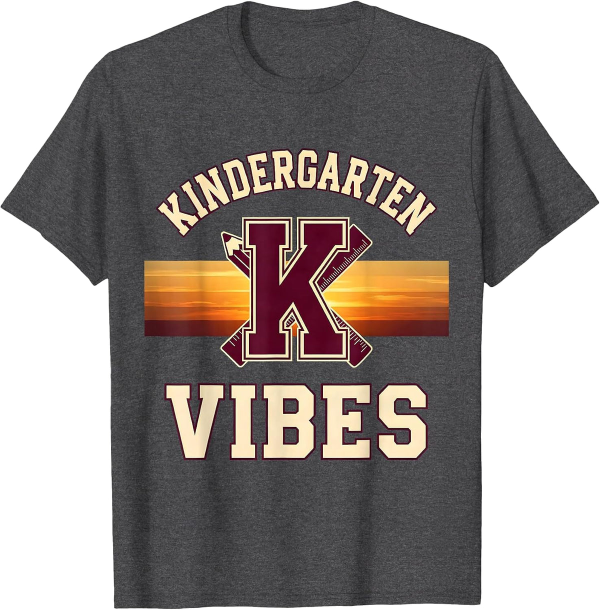 Kindergarten Vibes Retro Teacher Back To School T-Shirt - Dark Heather Grey