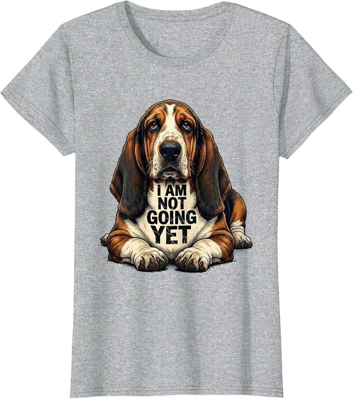 Women's I Am Not Going Yet Distressed Basset Hound Funny Dog Lover T-Shirt - Heather Grey