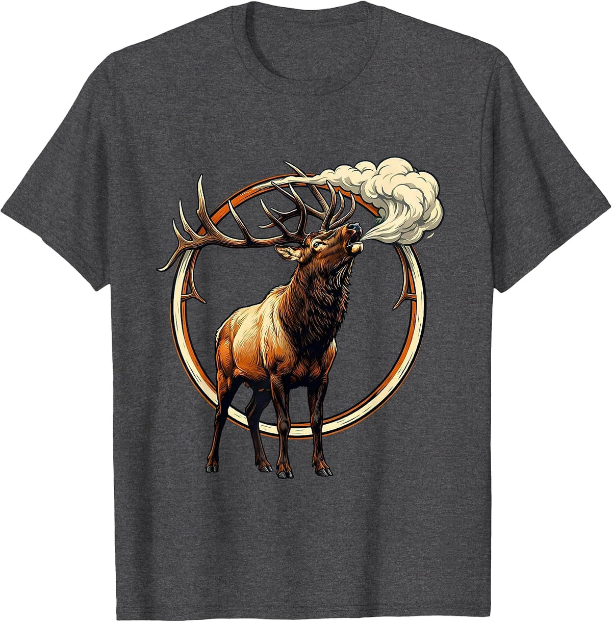Men's Elk Bugling Breath Cloud Wildlife Hunting Graphic T-Shirt - Dark Heather Grey