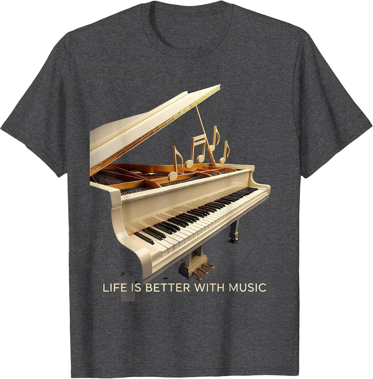 Life Is Better With Music Teacher Design T-Shirt - Dark Heather Grey