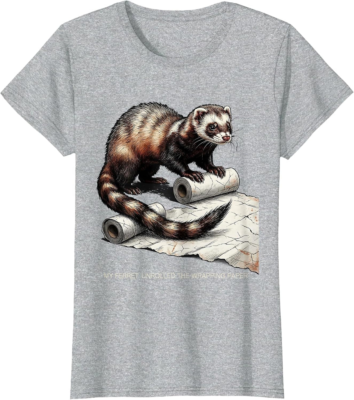 Women's My Ferret Unrolled The Wrapping Paper Funny Ferret Lover T-Shirt - Heather Grey