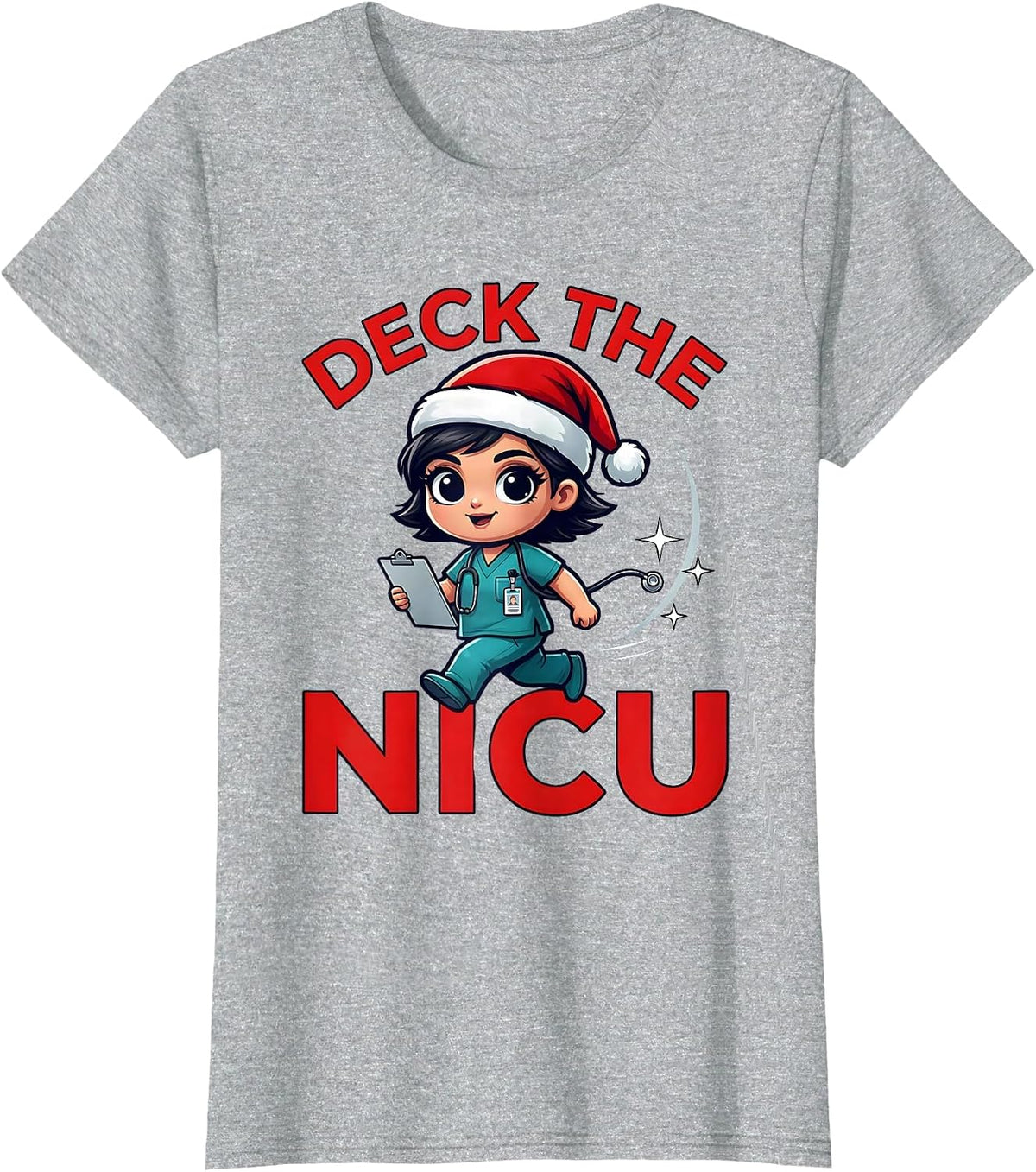 Women's DECK THE NICU Funny NICU Nurse Christmas Holiday Shift T-Shirt - Heather Grey