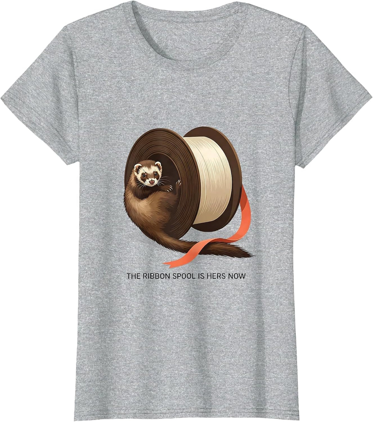 The Ribbon Spool Is Hers Now Funny Ferret Lover Christmas T-Shirt - Heather Grey