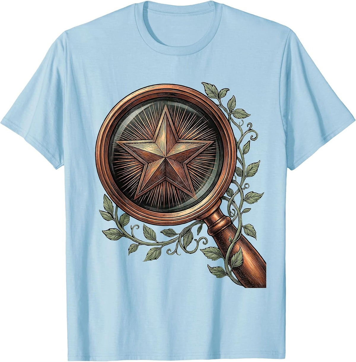 Men's Special Education Magnifying Glass Star Design T-Shirt - Baby Blue