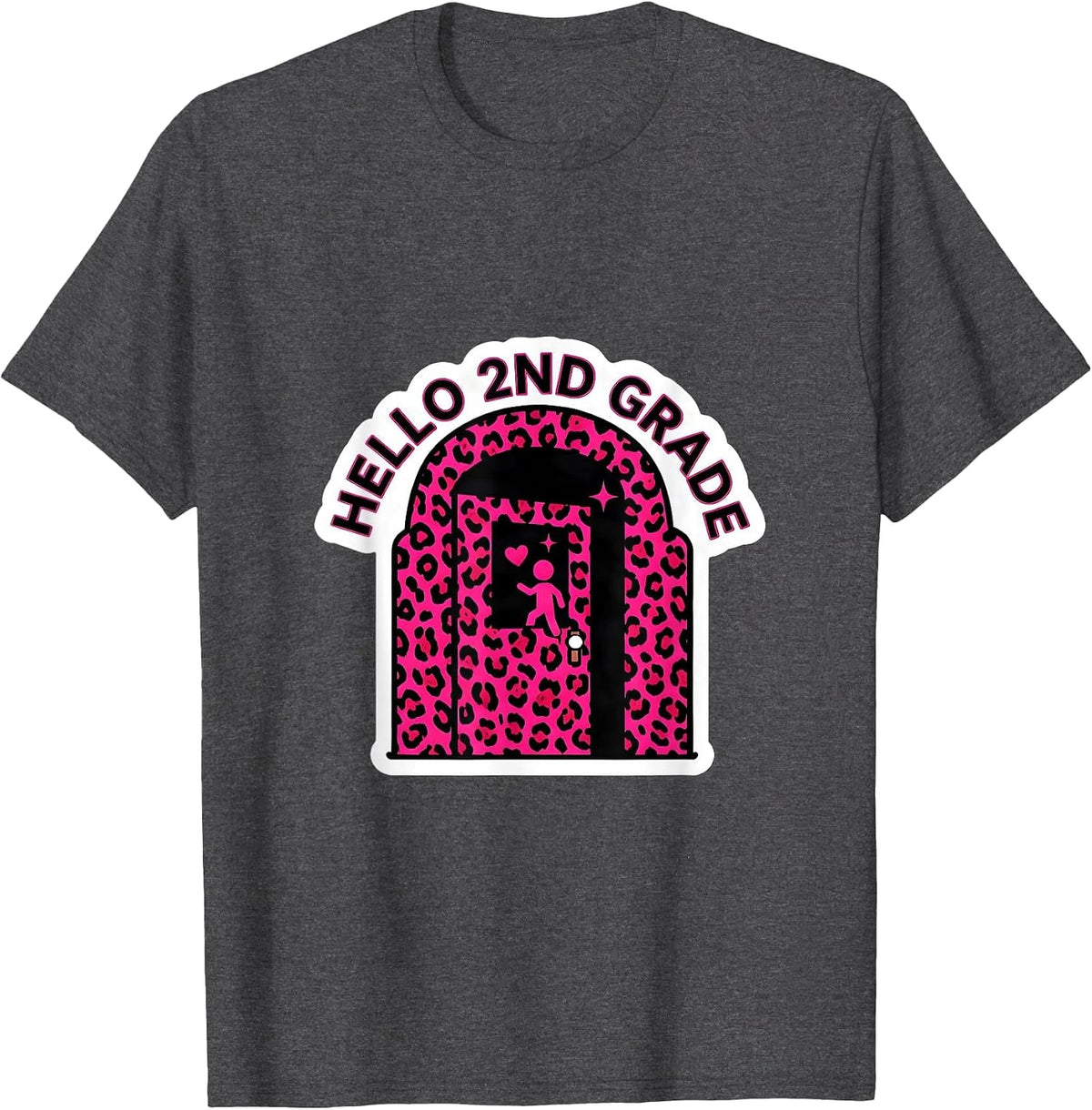 Men's Hello 2nd Grade Leopard Teacher Back To School Girls T-Shirt - Dark Heather Grey