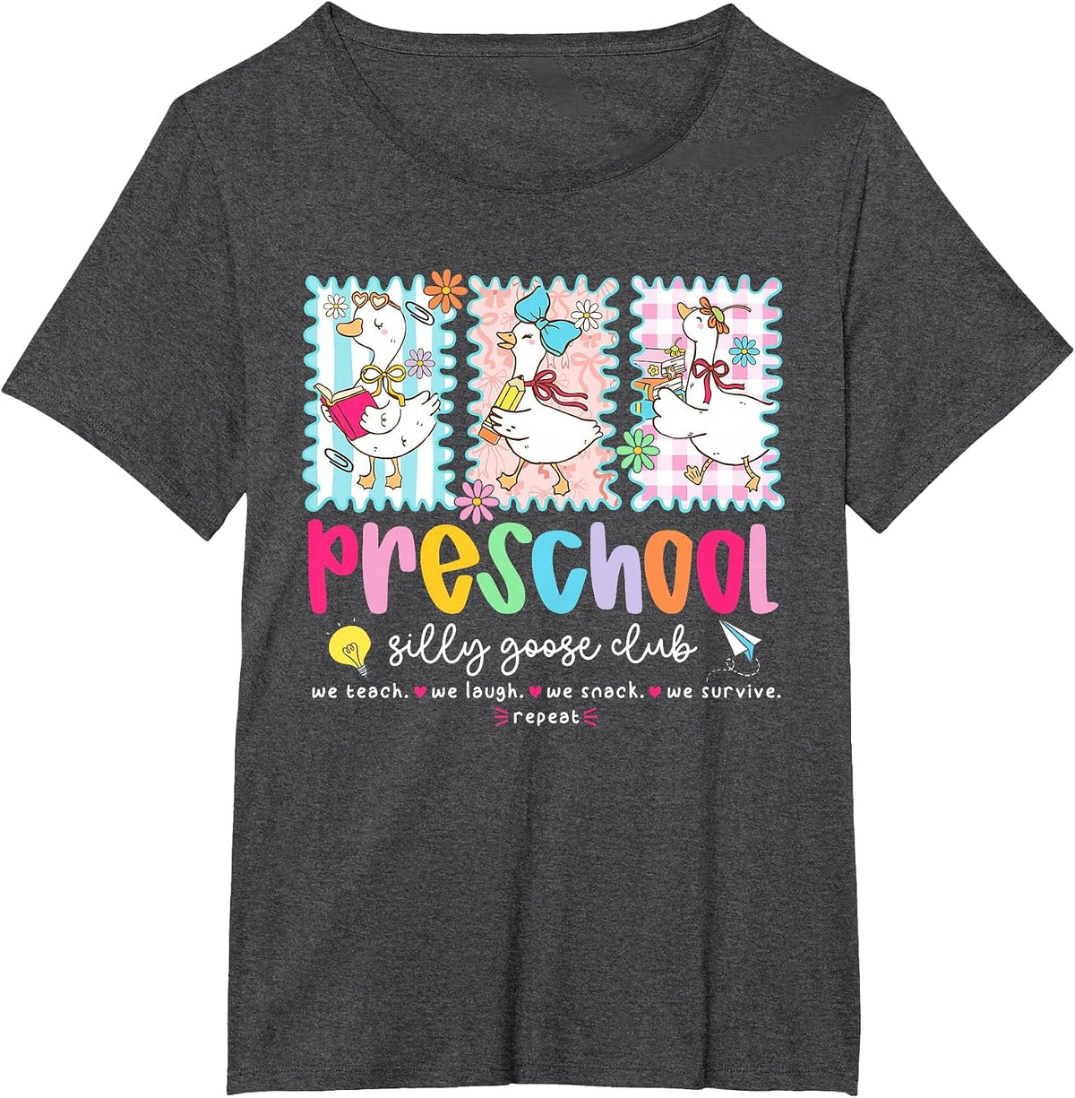 Preschool Goose Silly Teacher Funny Goose Back to School T-Shirt - Dark Heather Grey