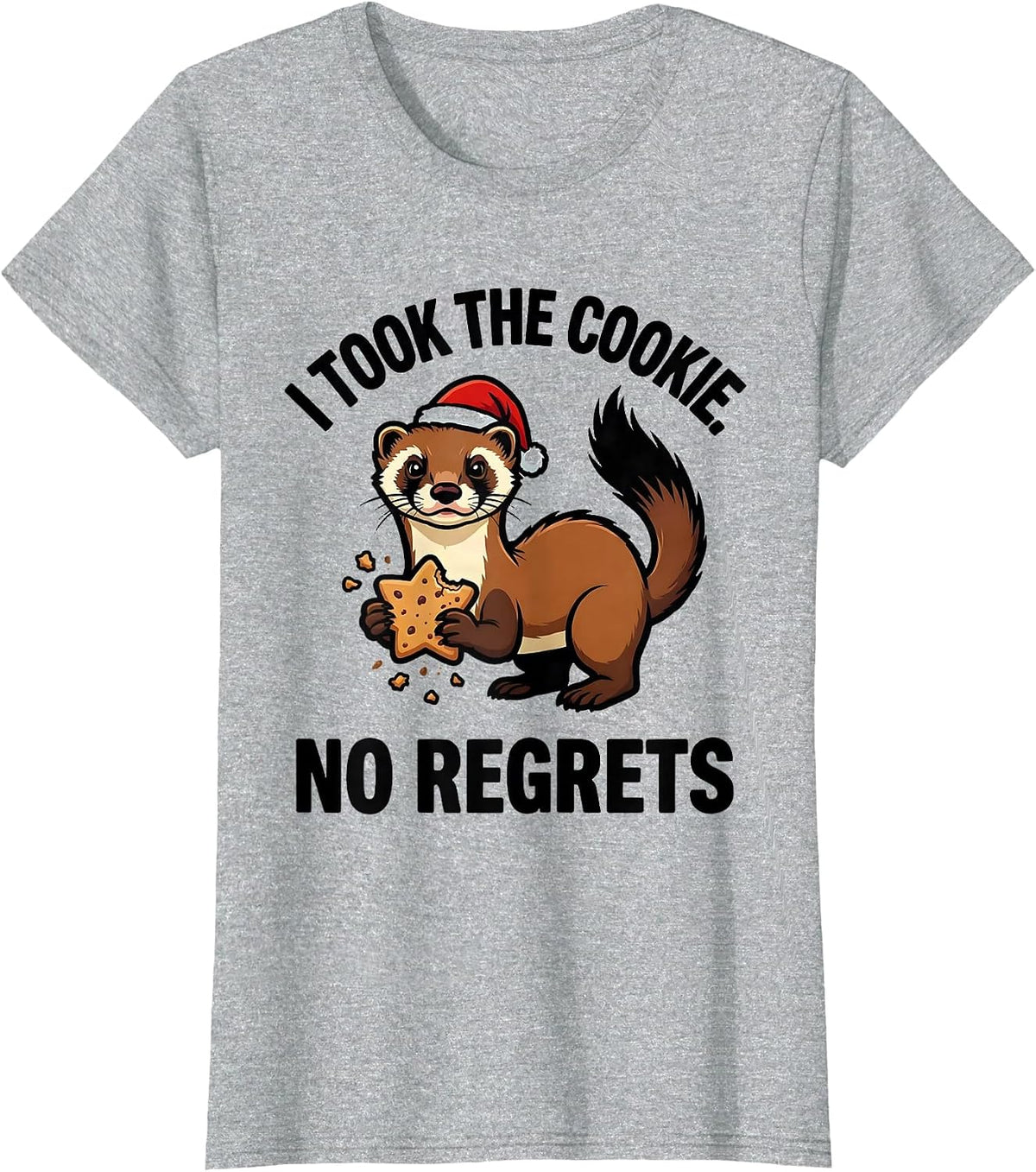 I Took The Cookie No Regrets Funny Ferret Lover Christmas T-Shirt - Heather Grey