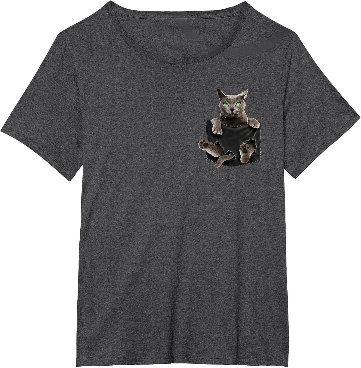 Russian Blue Cat in Pocket T-Shirt - Dark Heather Grey